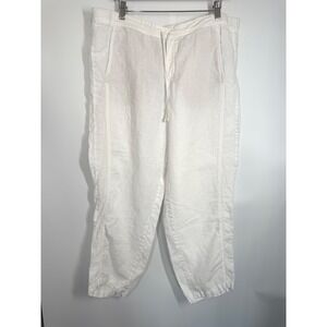 J.Jill Love Linen Womens White Drawstring Crop Pants Casual Size L Beach Coastal